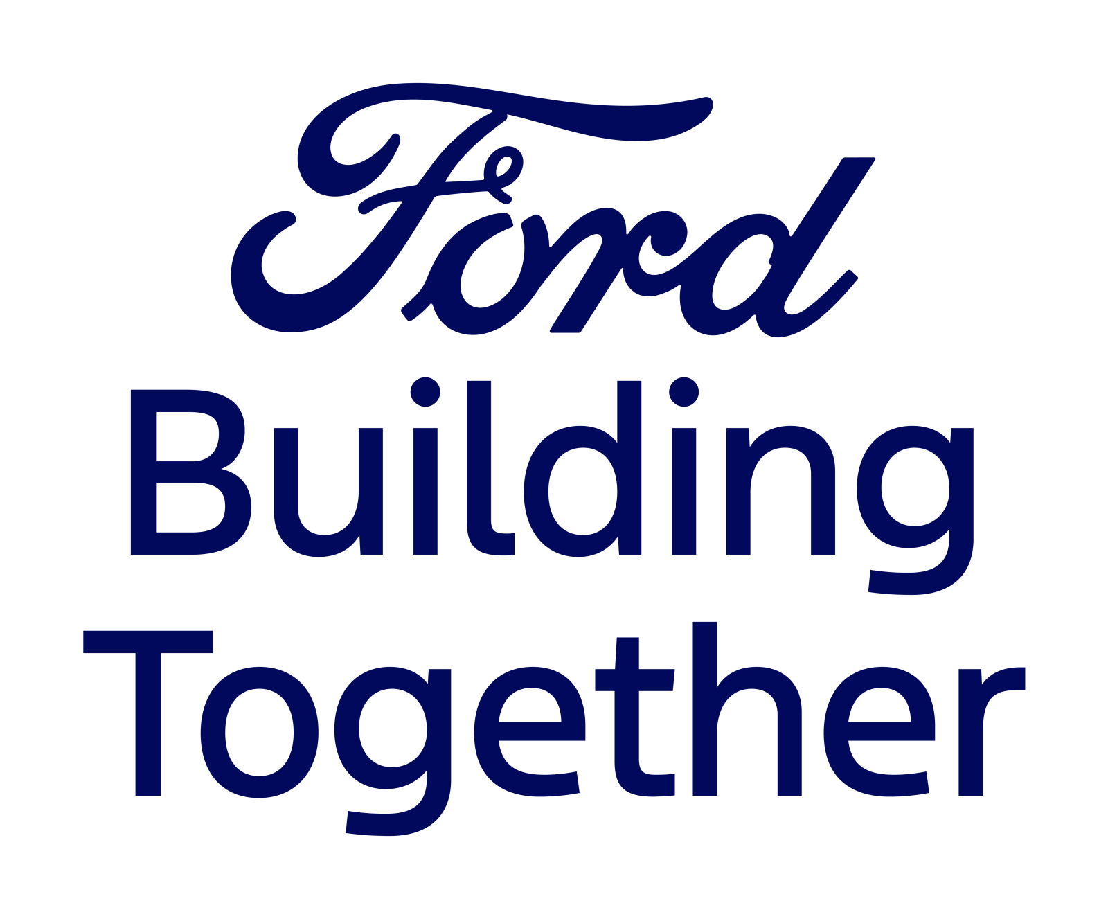 Ford Philanthropy and Ford Motor Company logo in navy blue text that says Ford Building Together.