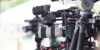focus on press cameras with blurred background.