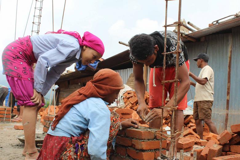 Photo: women learn building resilient houses in Nepal