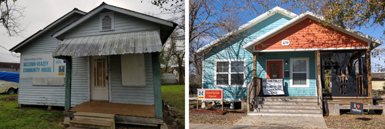 A community center in McComb-Veazey before and after construction.