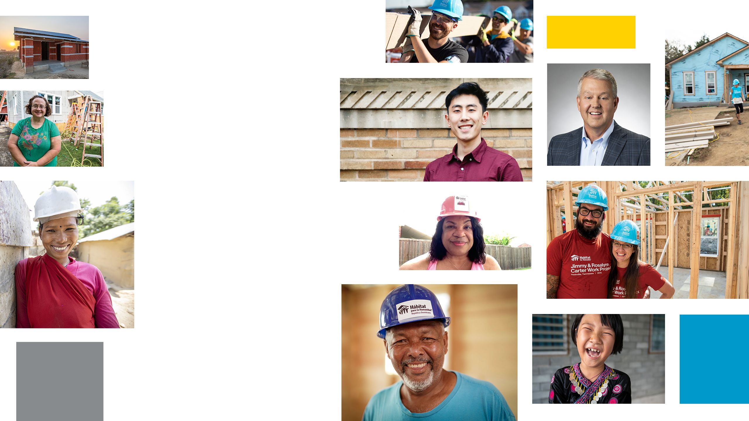 A collage of portraits of a diverse group of Habitat supporters.