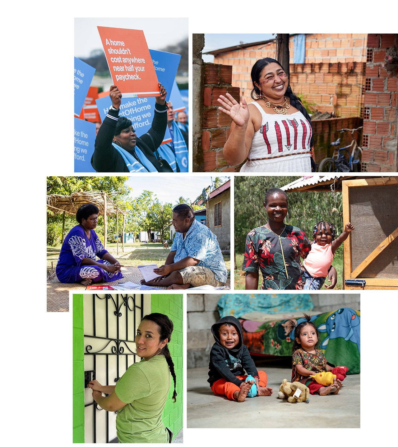A collage of photos of volunteers, homeowners, supporters, advocates and other people who work with Habitat.