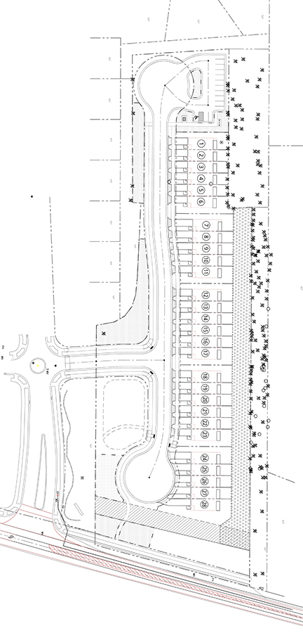 Lineart of the site plan for a future Habitat housing development.