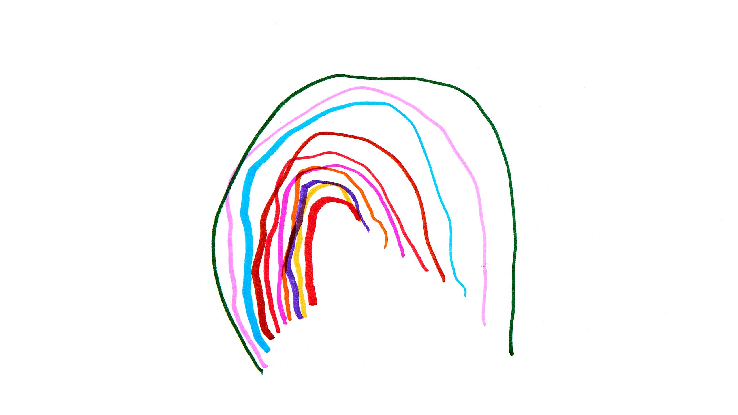 A rainbow drawn in colorful marker lines.