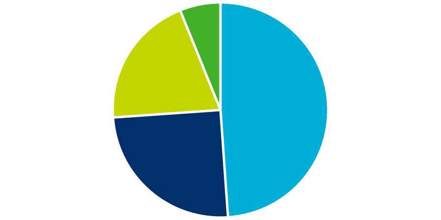 Pir chart showing about half of funds came from contributions and grants, with most of the rest split between sales of homes and donated products and services.