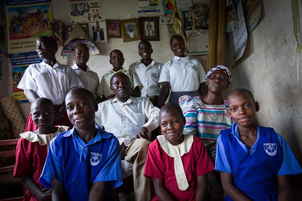 David and Harriet, (middle row) with children in the new house.