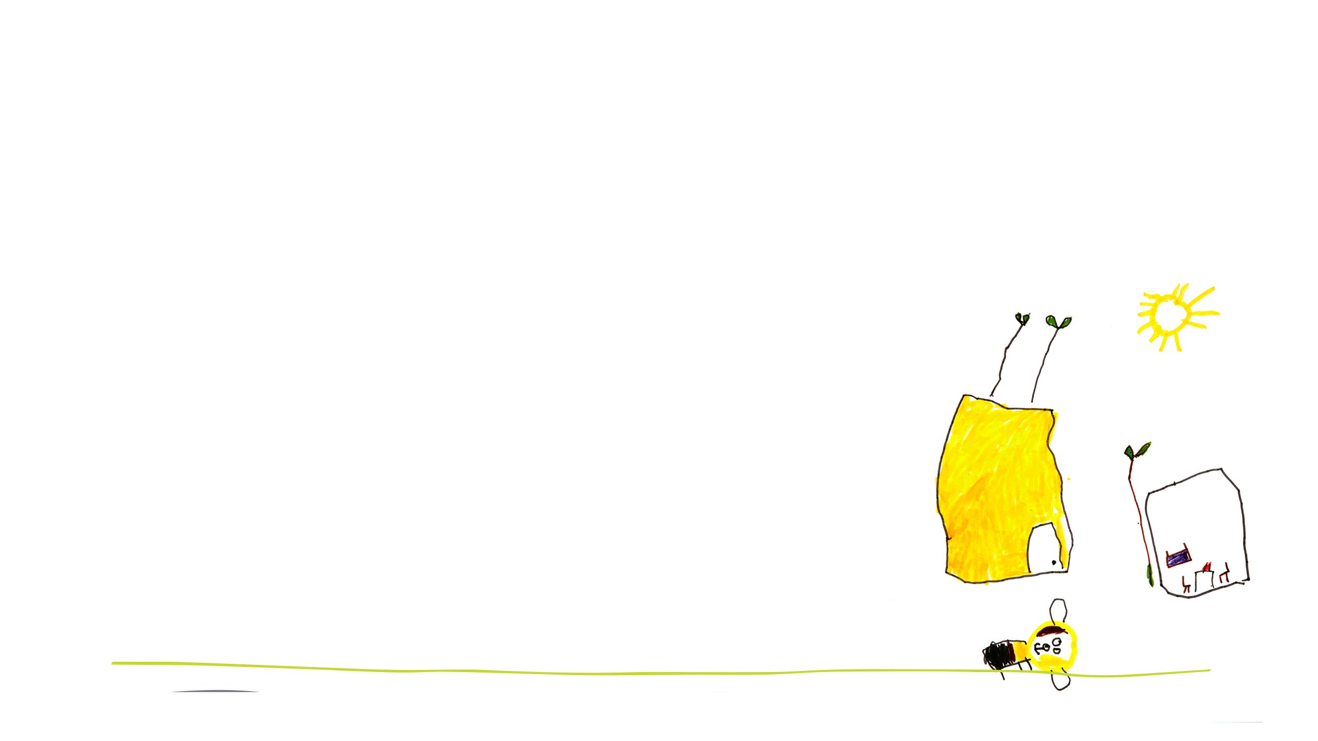 Drawing of houses with plants around.