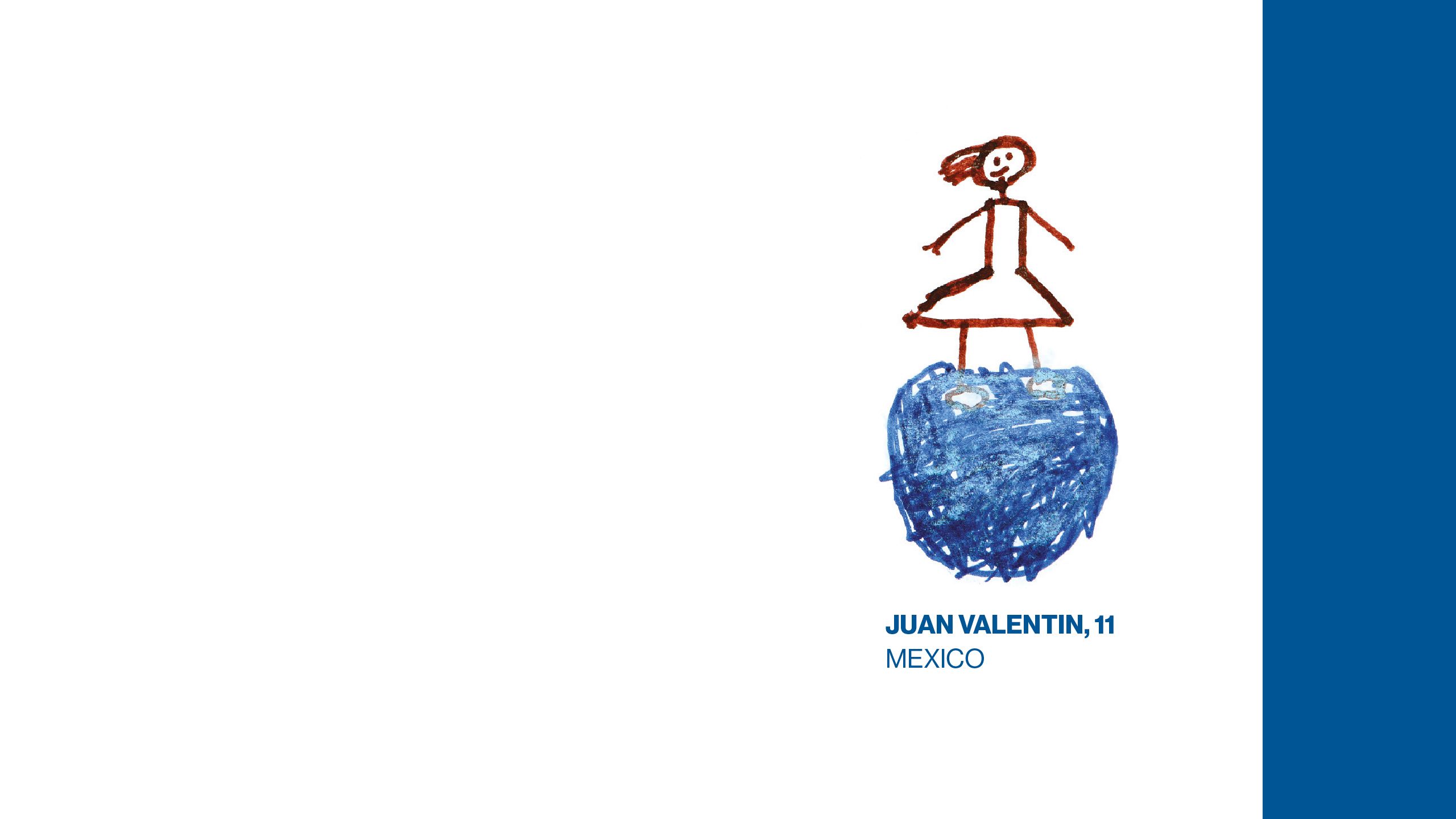 Drawing of a girl on top of a blue sphere.