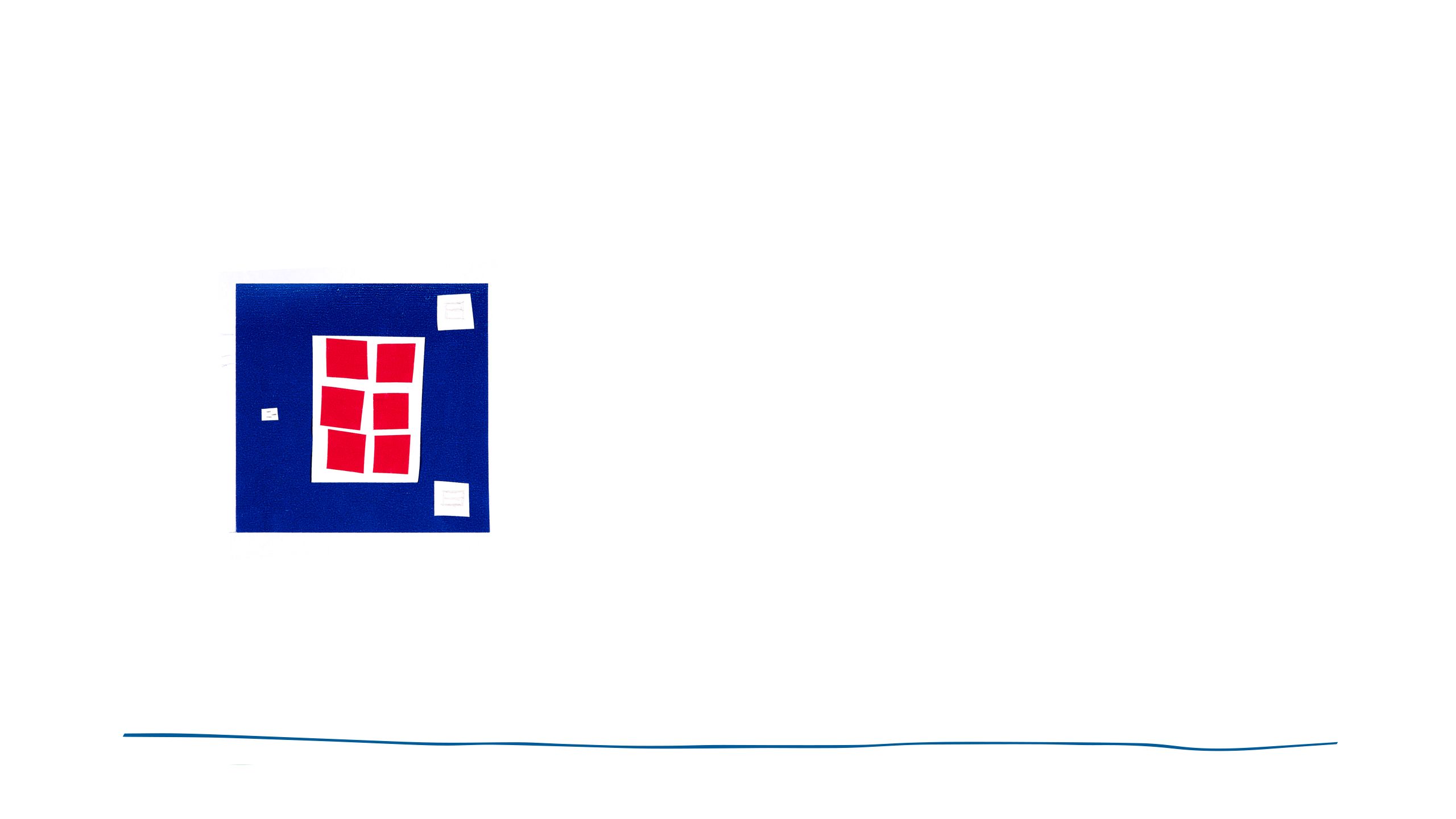 Collage de una pared azul con ventana roja.