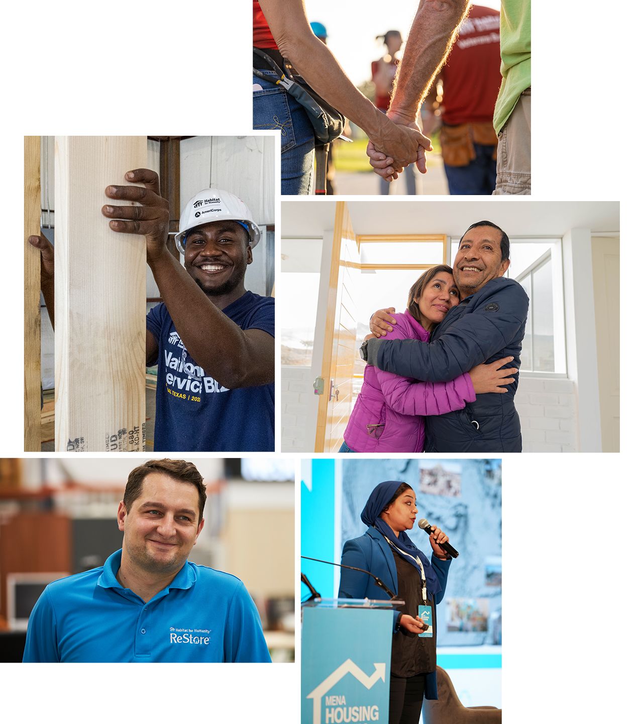 A collage of volunteers, speakers, ReStore staff, and partner families.