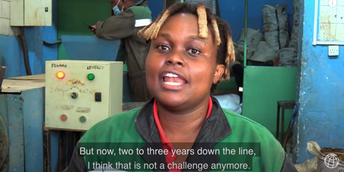 Video still of a Kenyan woman speaking.