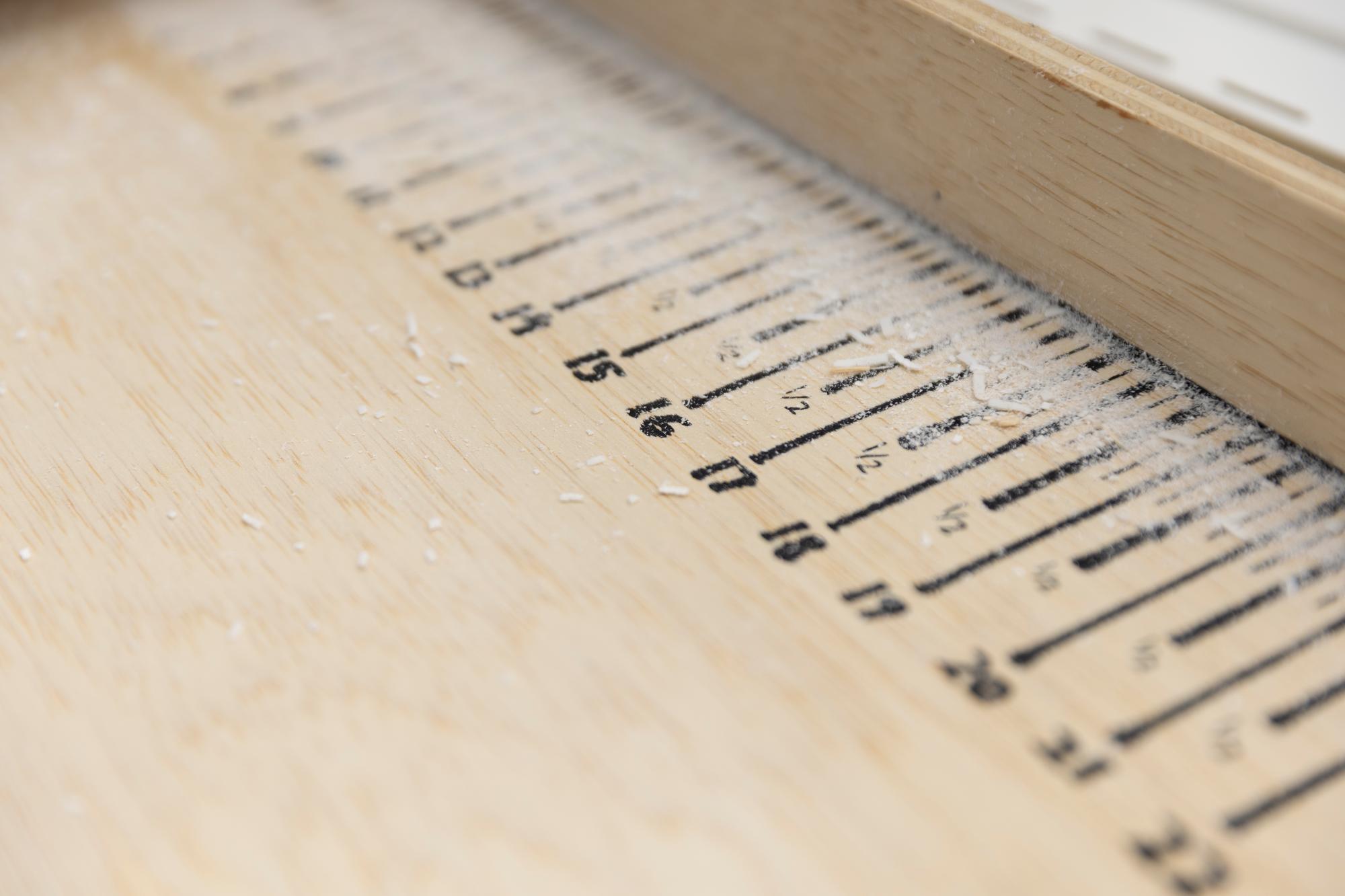 Close up of measurements on ruler.