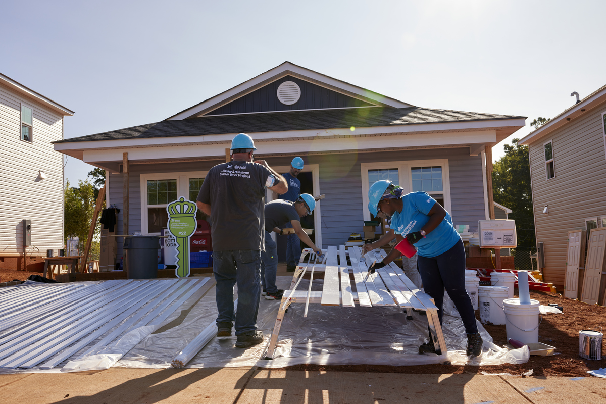 Volunteers working on a Habitat house