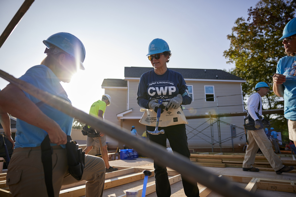 Volunteers working on a Habitat house