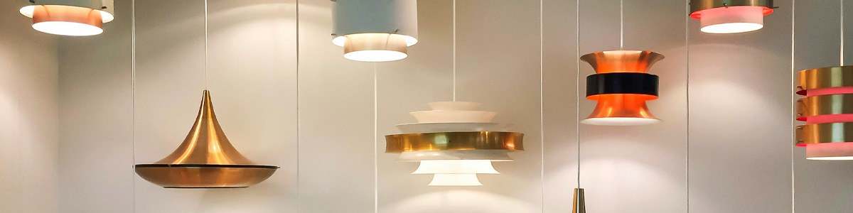 Display of funky retro light fixtures.