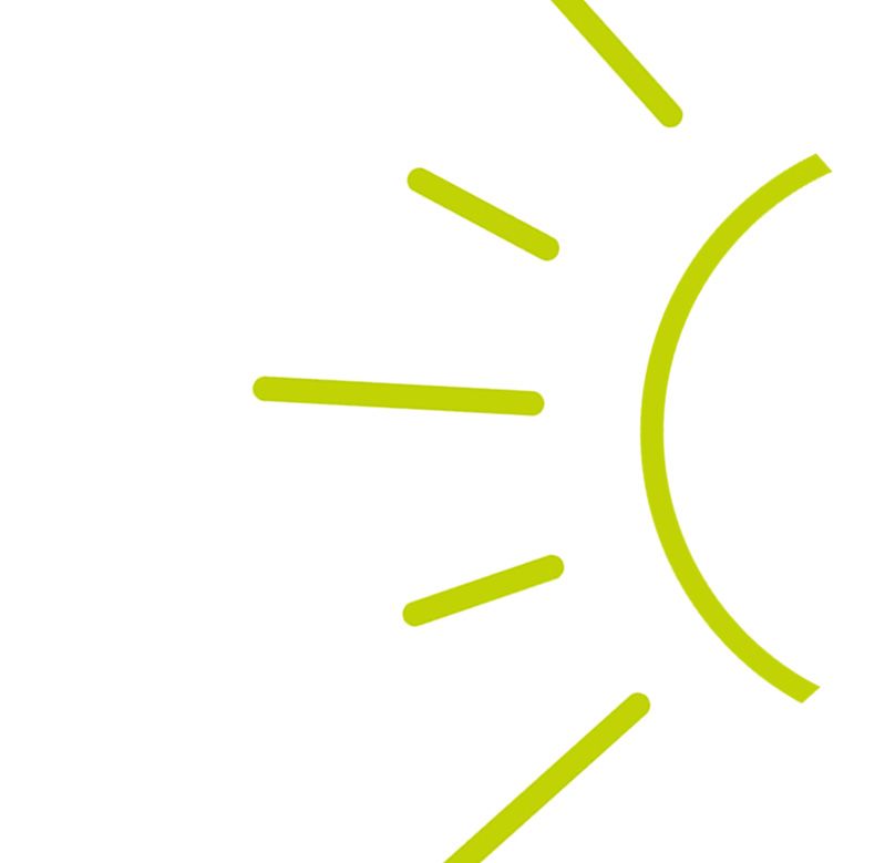 Line illustration of a yellow sun spinning. 