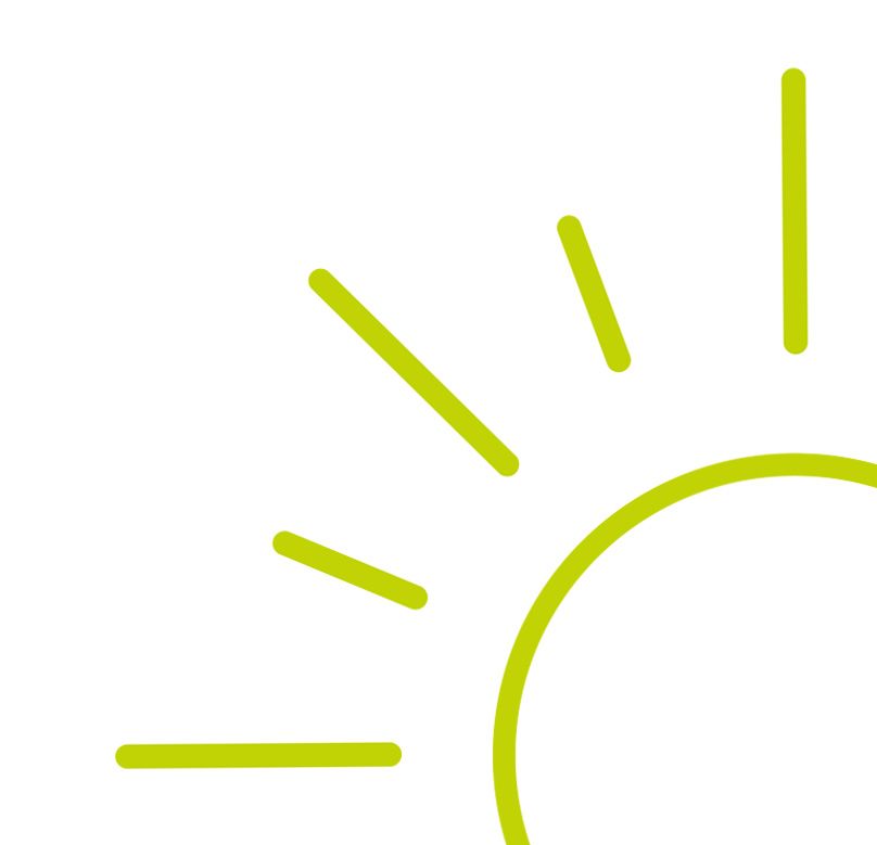 Line illustration of a yellow sun spinning. 