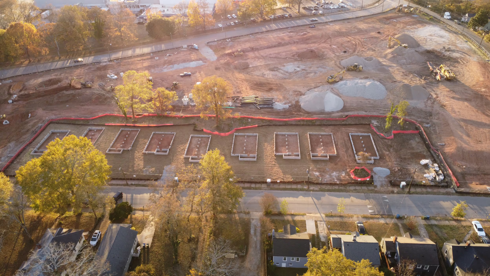Aerial shot of Langston Park neighborhood site prepped for construction.