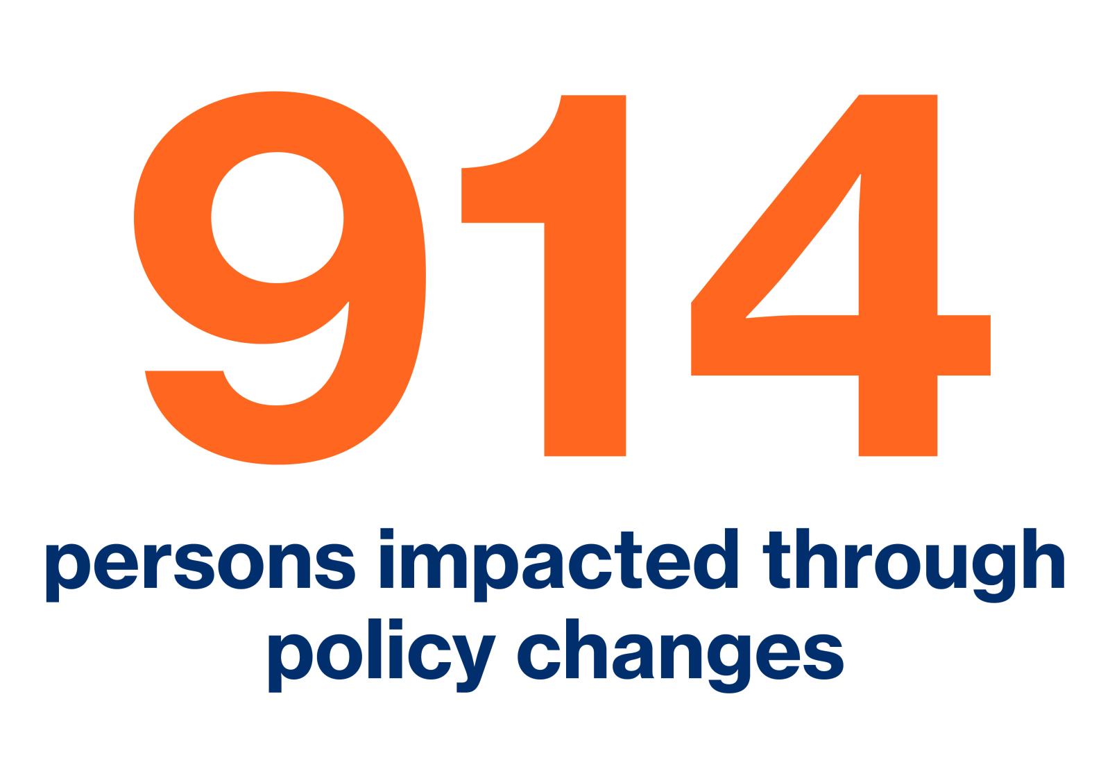 914 persons impacted through policy change.