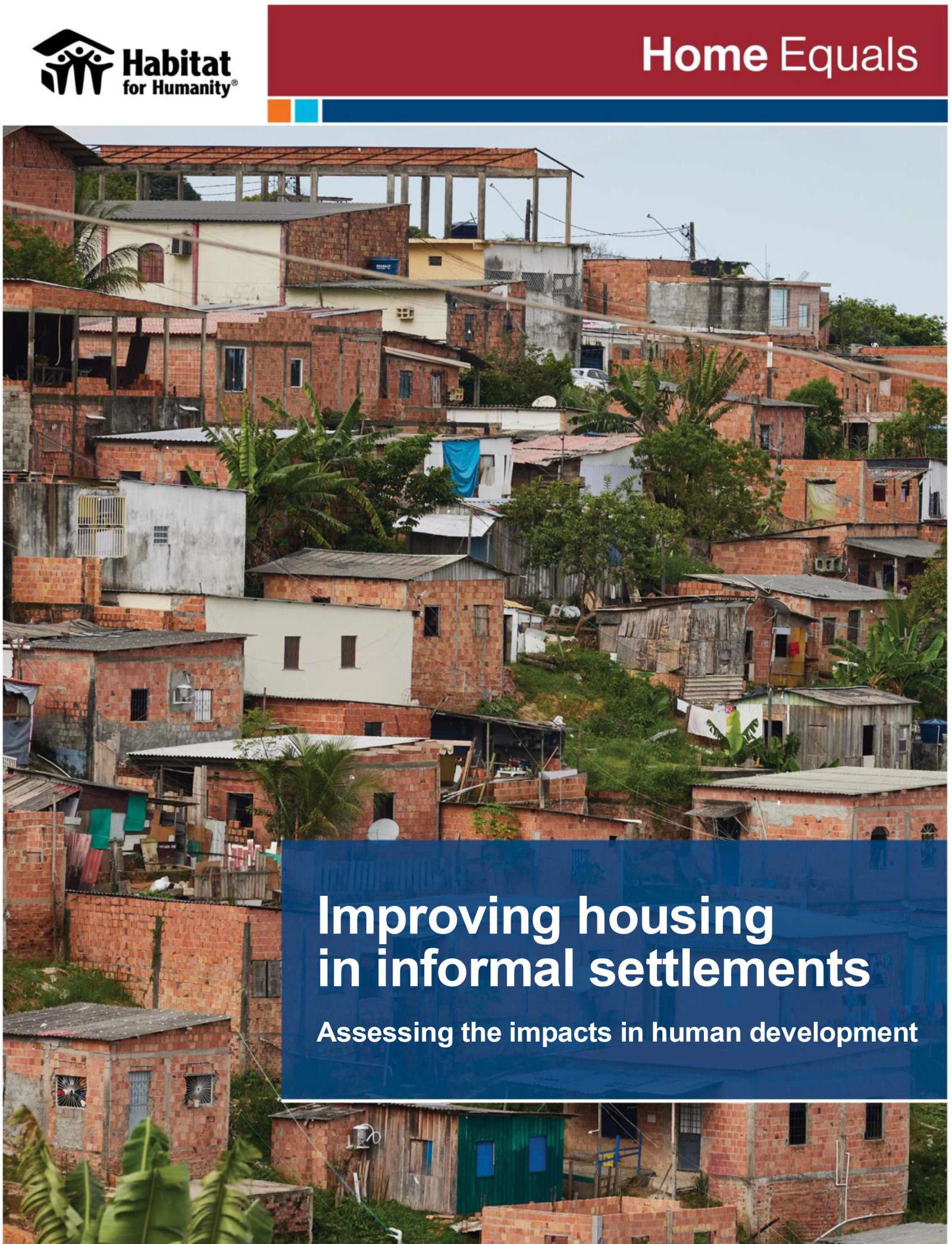Cover of the Improving housing in informal settlements report. The image is of a village on the side of a mountain.