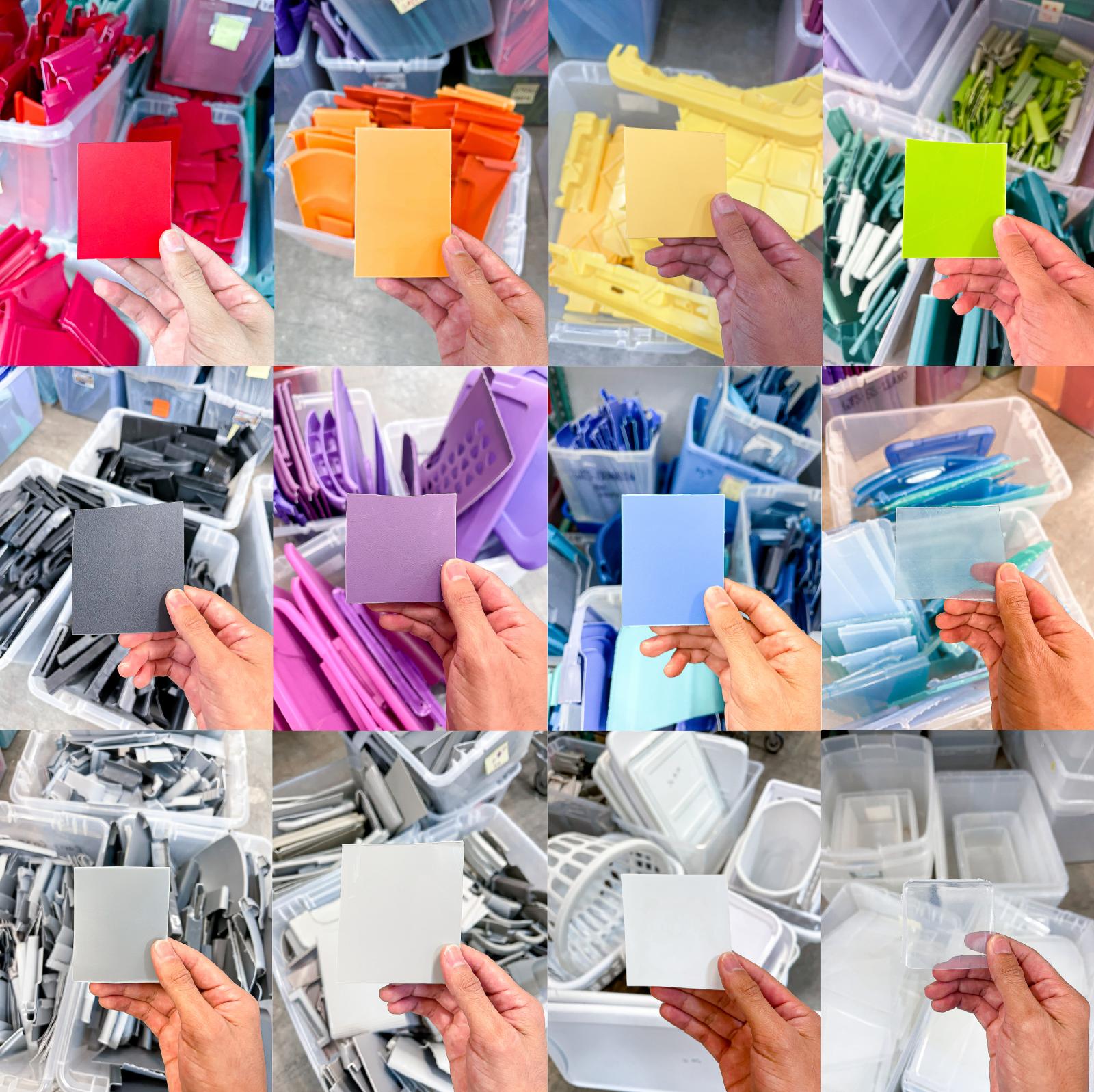 different colors of recycled plastic.