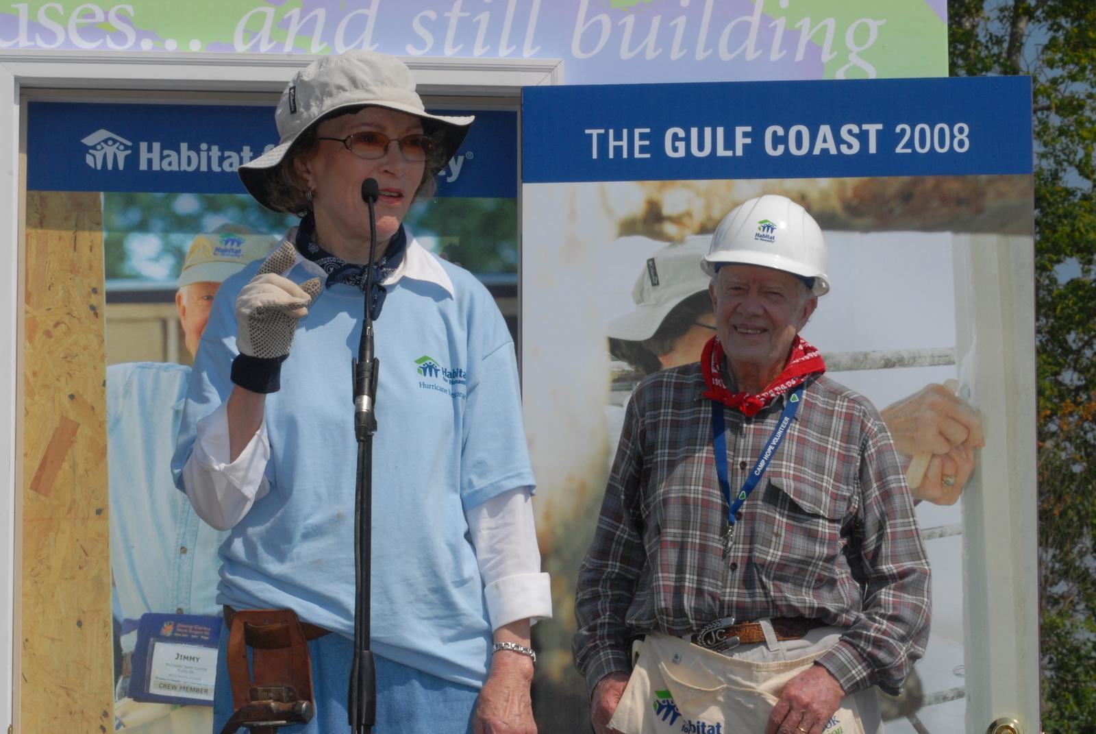 At a press conference following the wall raisings, President Carter announced the Gulf Coast as the location of the 25th annual Jimmy and Rosalynn Carter Work Project to mark Habitat’s continued response to Katrina. During the 200