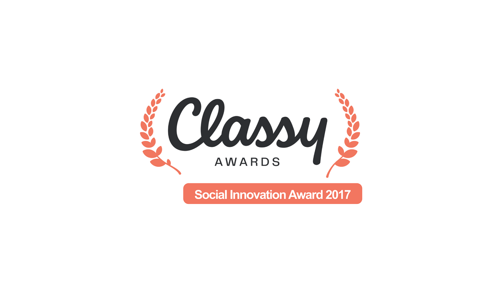 An illustrated image with the word Classy in script between two orange laurels.