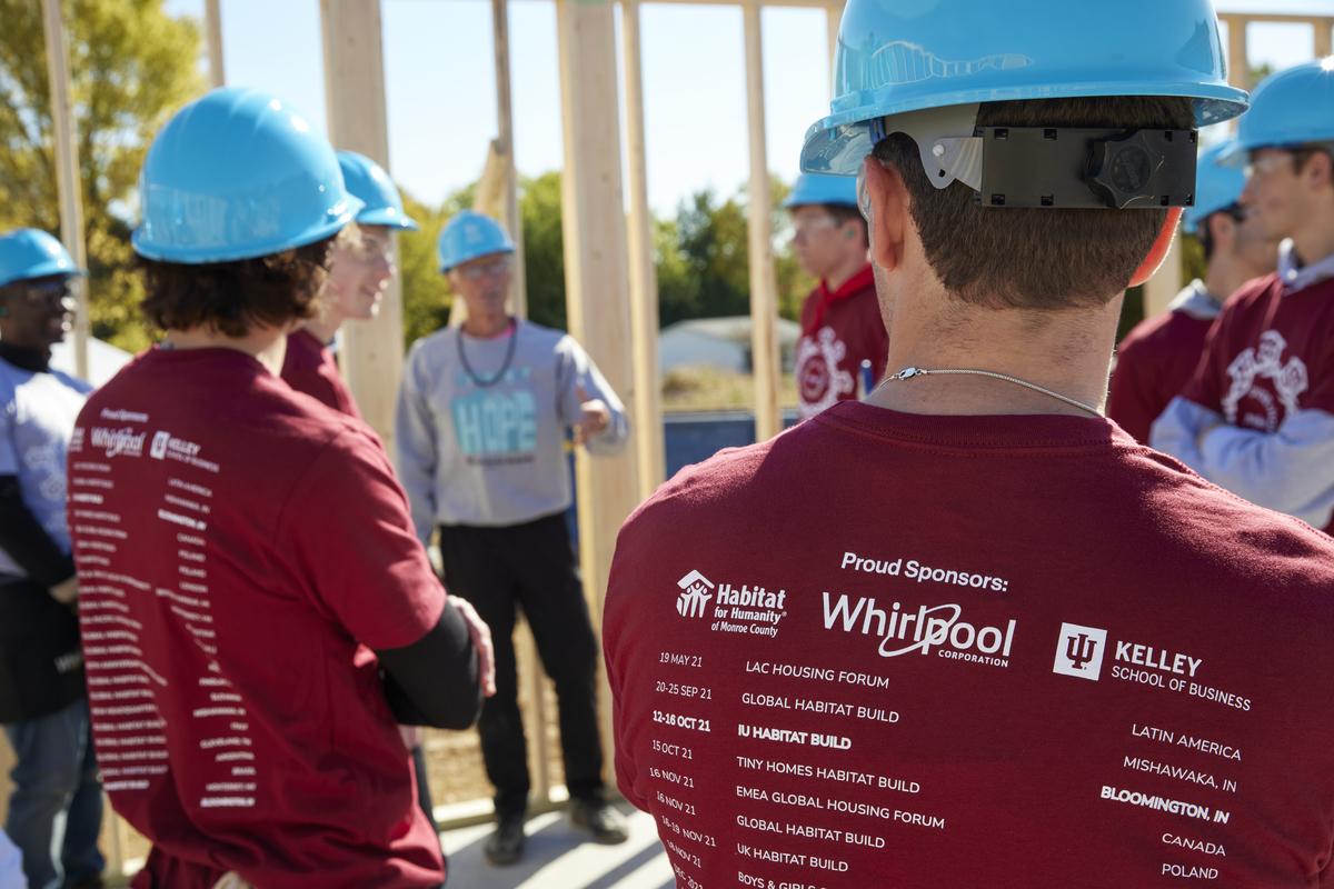 Volunteers gathered at a Whirlpool sponsored build.