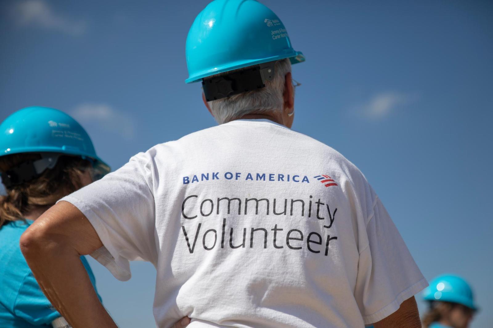 Bank of America employee with a hard hat.