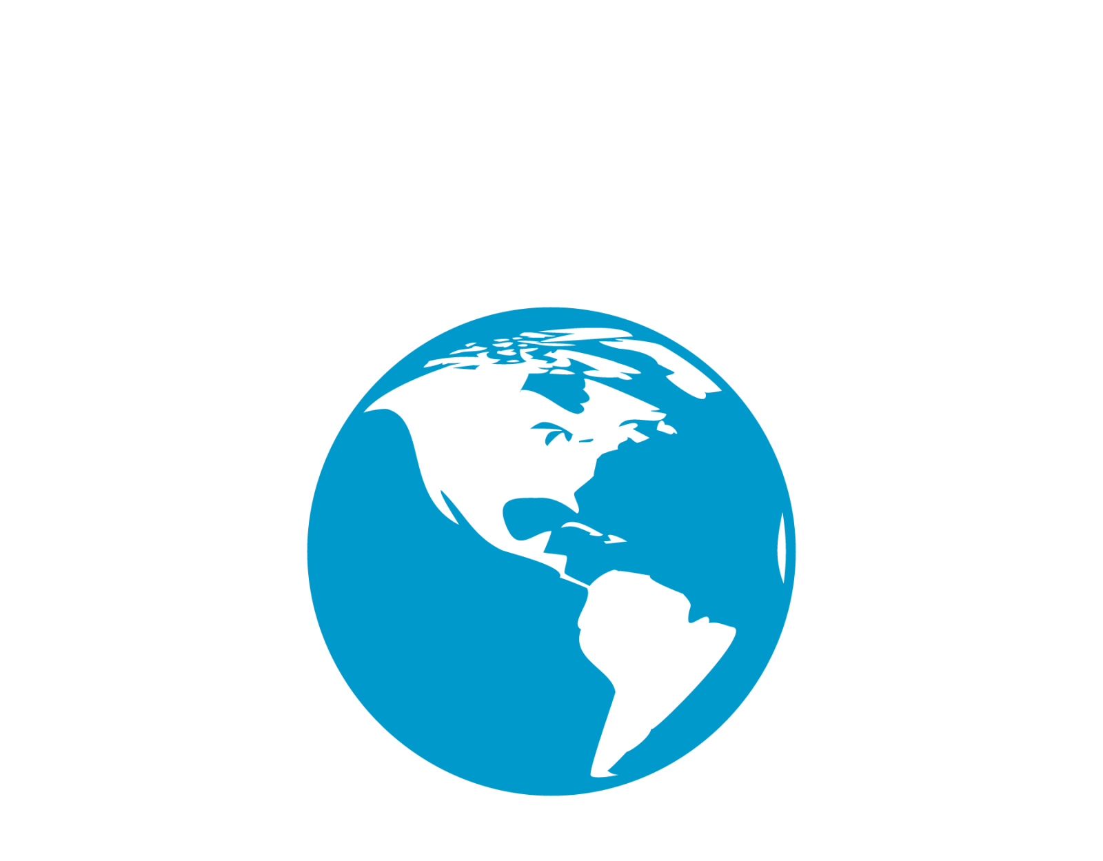 Blue icon image of a globe showing North and South America. 
