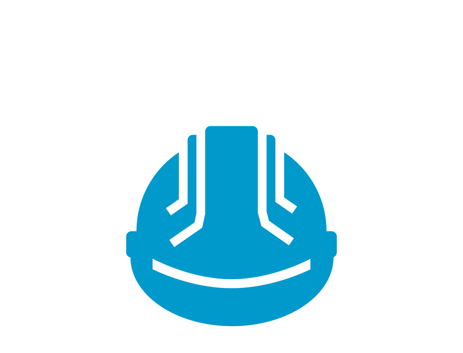 Blue icon image of a hard hat. 