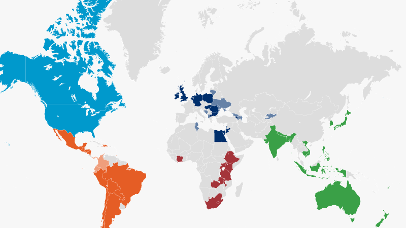 Cropped world map showing the regions Habitat works in.
