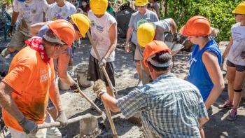 volunteers working on a construction site