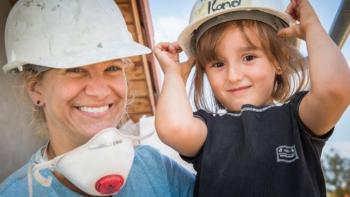 Volunteer and child in Hungary