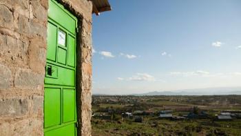 Green door on house in Kenya