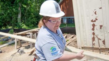 Barbara building with Habitat for Humanity after Hurricane Sandy