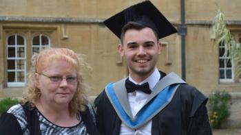 Habitat for Humanity homeowner and her son, who is a Rhodes scholar.