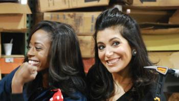 FYI Philly’s Melissa Magee and Alicia Vitarelli posing while learning how to use tools for DIY projects