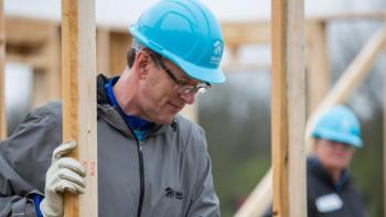 Habitat CEO Jonathan Reckford helps raise walls in Nashville, Tennessee