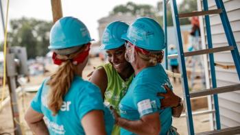 Volunteers on the build site. 