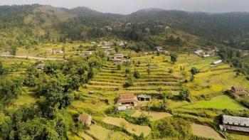 Houses stand on mountainside terraces in Nepal