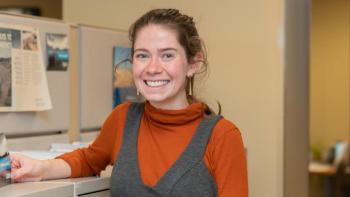 Anna Noonan in the Habitat for Humanity office.