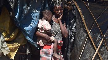 Photo: Grace at the temporary shelter after floods in Malawi