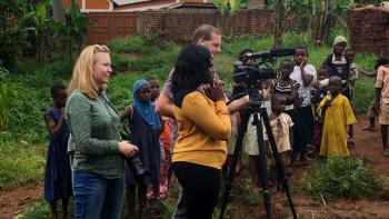 people making film on housing in Uganda  