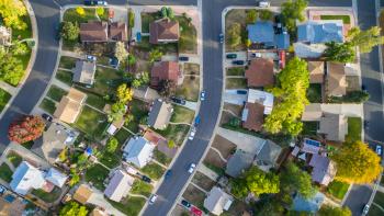 Aerial view of a neighborhood.