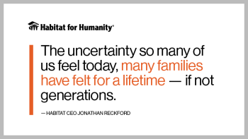 Quote graphic that reads: "The uncertainty so many of us feel today, many families have felt for a lifetime -- if not generations."