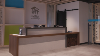 Empty reception desk at Habitat headquarters office.