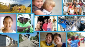 Collage of Habitat volunteers and homeowners.