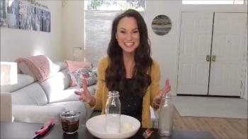 Emily Calandrelli in a video message from her living room.