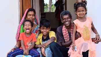 Sulochana(L), Bishnu and their family lives in a Habitat home in Odisha, India
